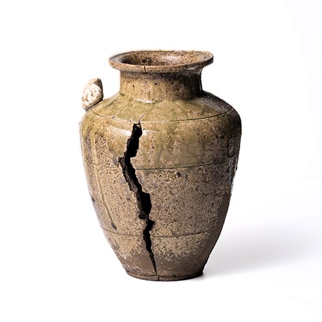 古常滑】三筋壺 降物 趣ある窯くっつき 古物 お経の入れ物 三